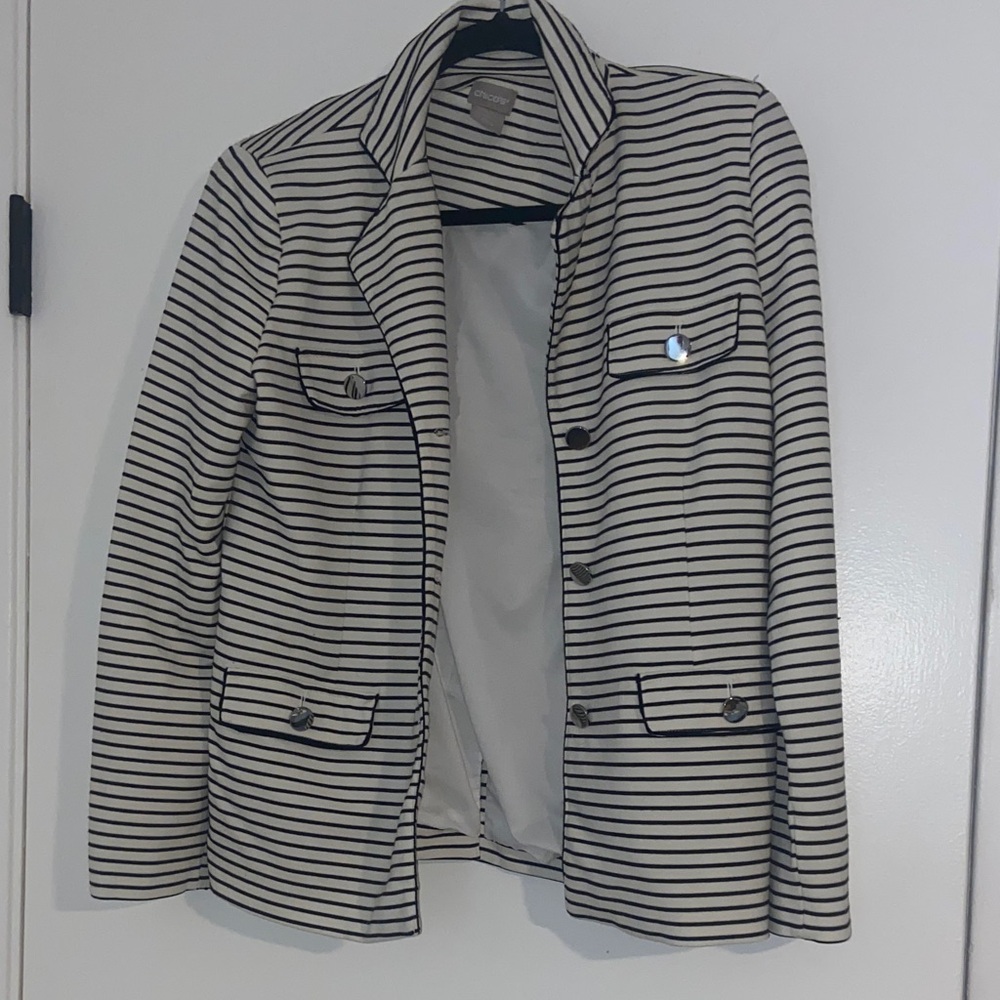 Chico's Cream and Black Striped Blazer